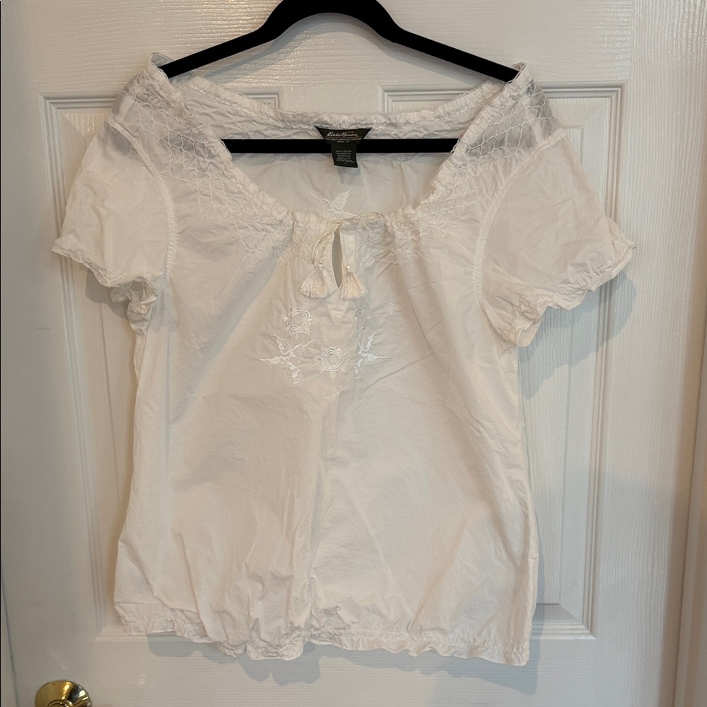 Eddie Bauer White Women's Blouse with Lace Detail